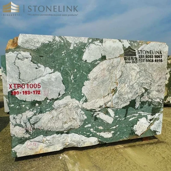 4 Seasons cloudy green marble stone block