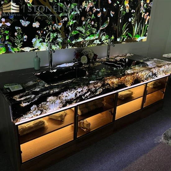Backlit Cosmic black granite vanity top