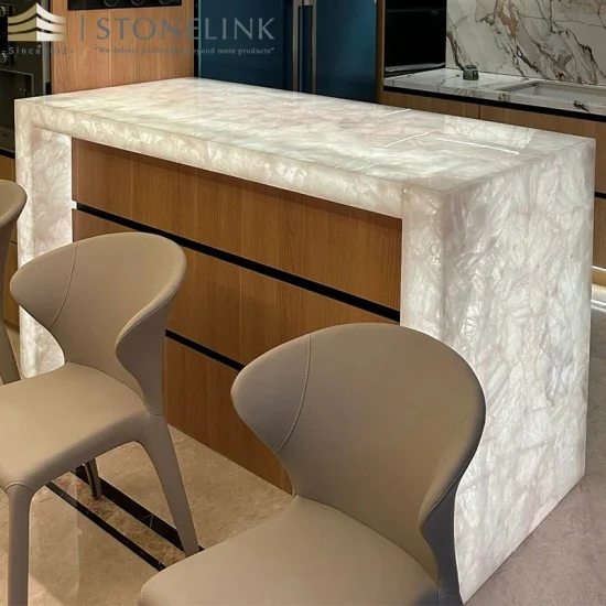 Crystal White quartzite countertop backlit