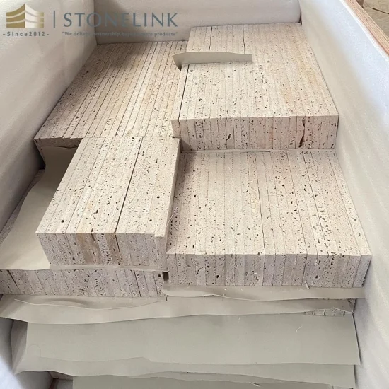 Iran beige travertine small size cross cut stone bricks