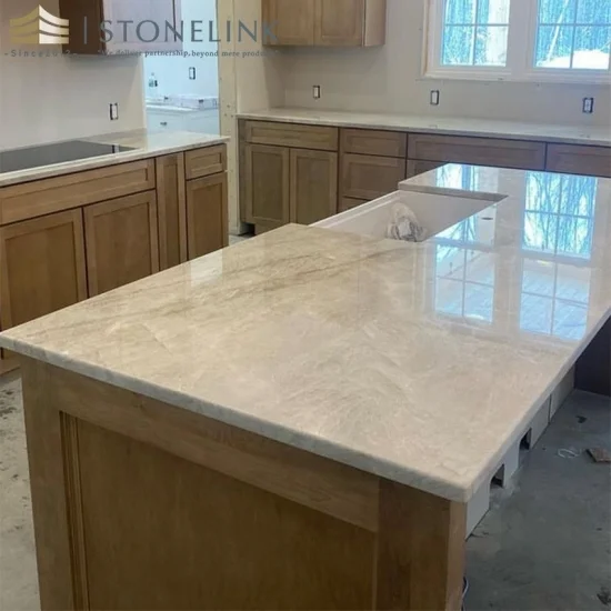 Perla Santana beige quartzite countertops for kitchen