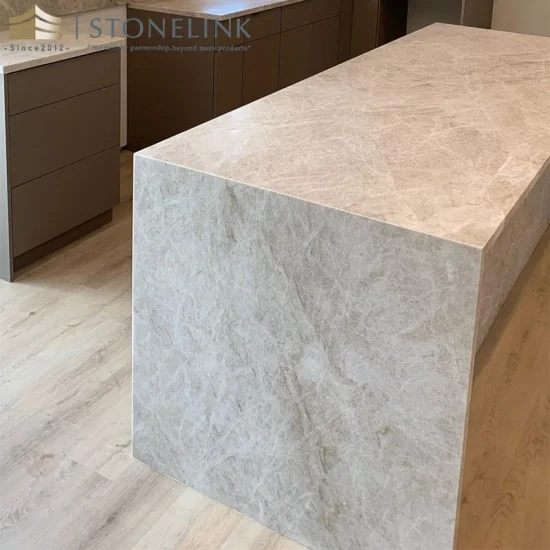 Taj Mahal beige quartzite countertops & kitchen island
