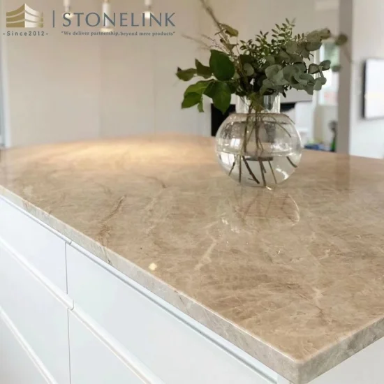 Taj Mahal beige quartzite kitchen countertops