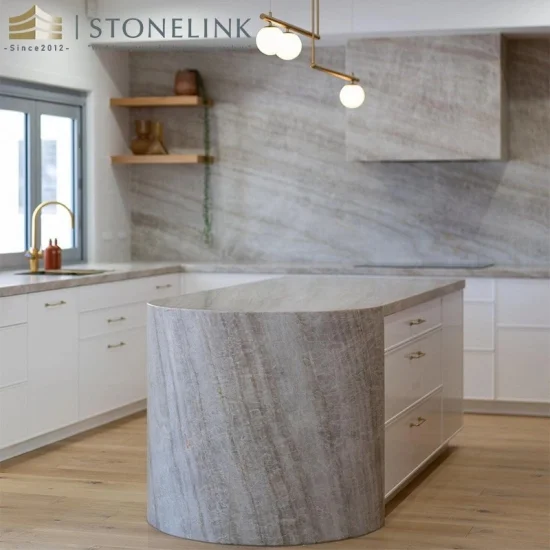 White Crystal beige quartzite countertops & island for kitchen