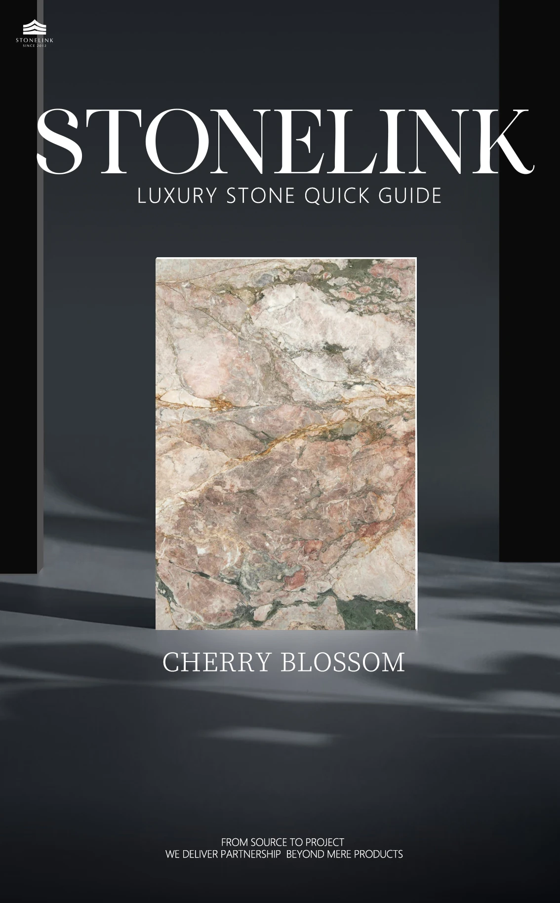 Cherry Blossom pink marble slab with grey-green and gold veining