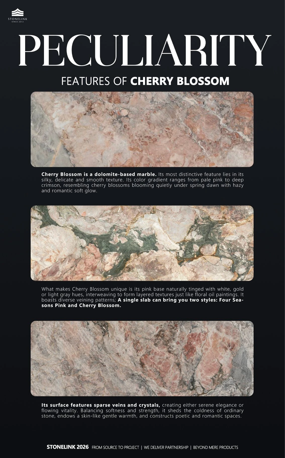 Cherry Blossom marble surface features and color variations