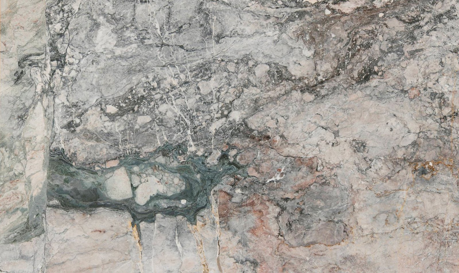 Breccia Lunare marble slab with dramatic grey-green river-like veining